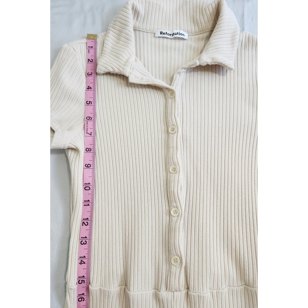 Reformation Ribbed Knit Jumpsuit Cream Beige Short Sleeve Wide Leg Polo Collar - Picture 4 of 11